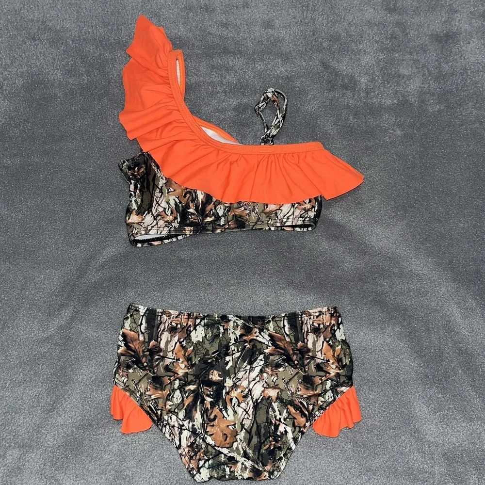 Oh Deer Camo &‎ Orange Bikini w/ruffle 2T Toddler